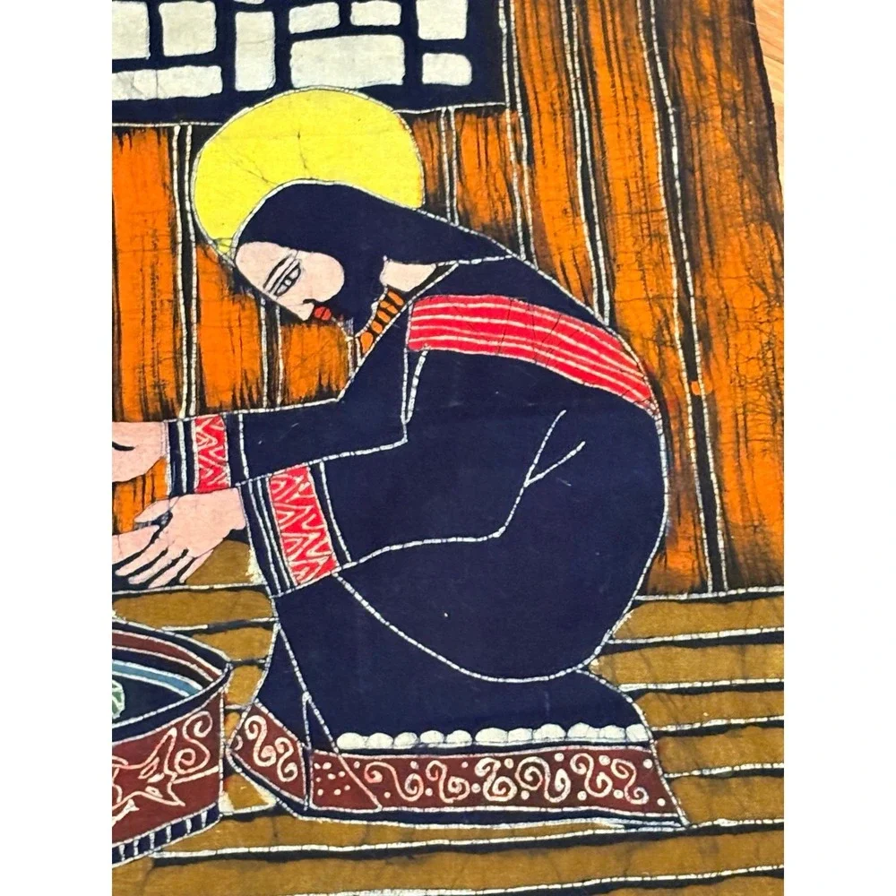 Vintage Batik Religious Jesus Tapestry Catholic Rare